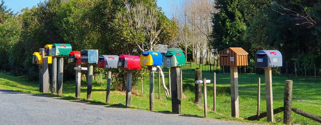 row of mailboxes along a road