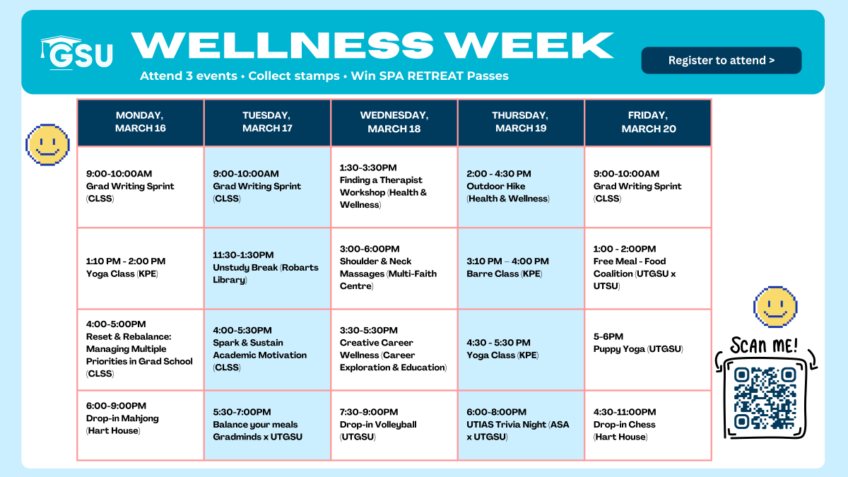 Wellness Week Table 🌿 Wellness Week | University of Toronto Graduate Students' Union